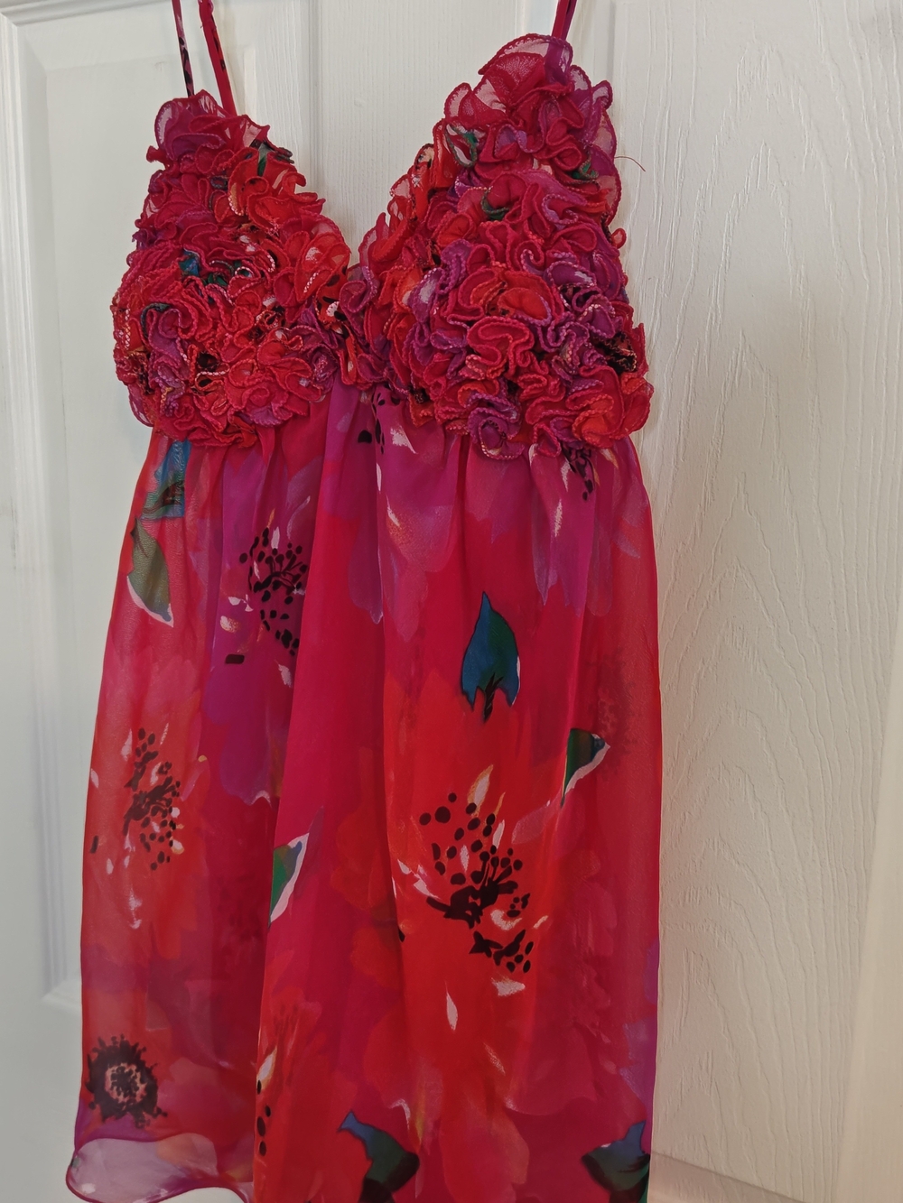 Vintage La SENZA Y2K Hot Pink  Floral Ruffled Sheer Mesh Babydoll Chemise Size M - Picture 4 of 14